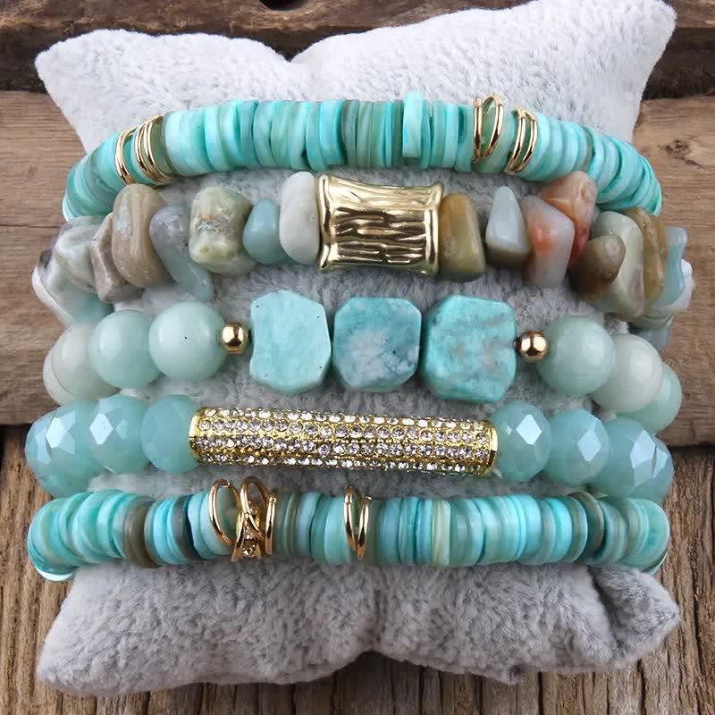 Olivenorma Crystal Roller Beads 5 layer Beaded Bracelet Set - Amazonite - image 9