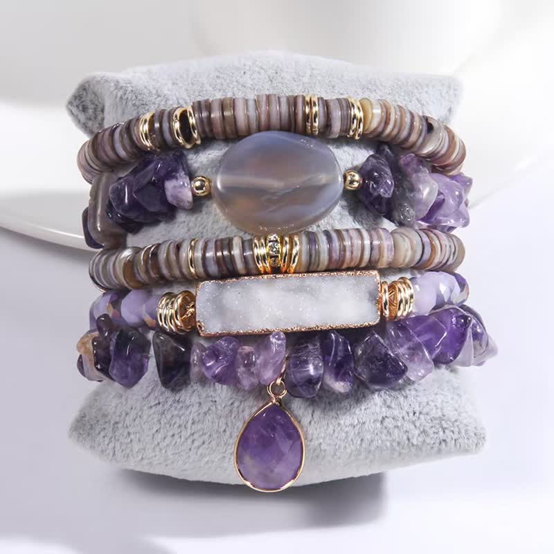 Olivenorma Crystal Roller Beads 5 layer Beaded Bracelet Set - Amethyst - image 4