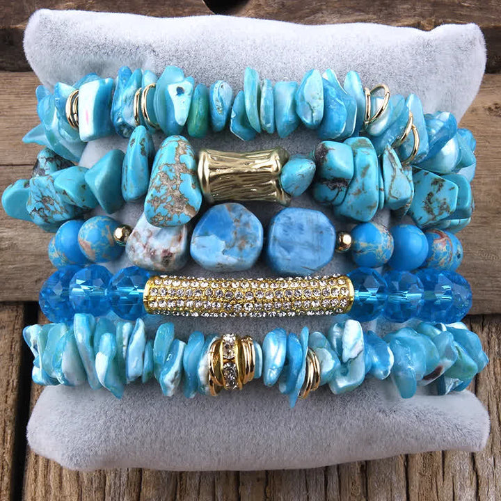Olivenorma Crystal Roller Beads 5 layer Beaded Bracelet Set - Turquoise - image 6
