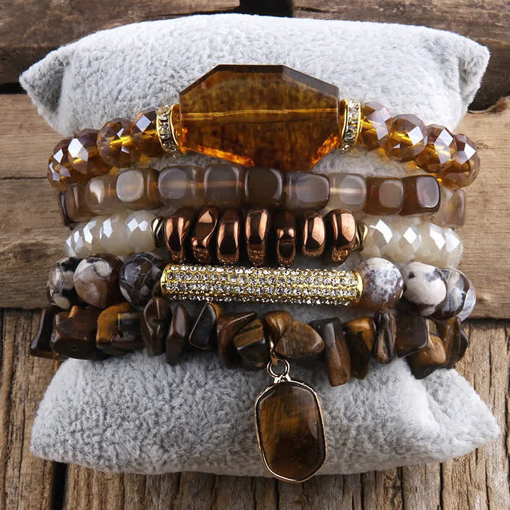 Olivenorma Green Aventurine Beads Metal Accessories Bracelet Set - Tiger Eye & Smoky Quartz - image 9