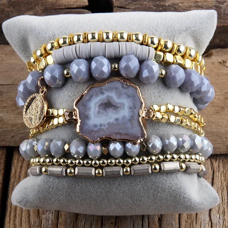 Olivenorma Green Aventurine Beads Metal Accessories Bracelet Set - Gray Agate - image 4