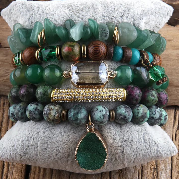 Olivenorma Green Aventurine Beads Metal Accessories Bracelet Set - Green Aventurine & African Turquoise - image 0
