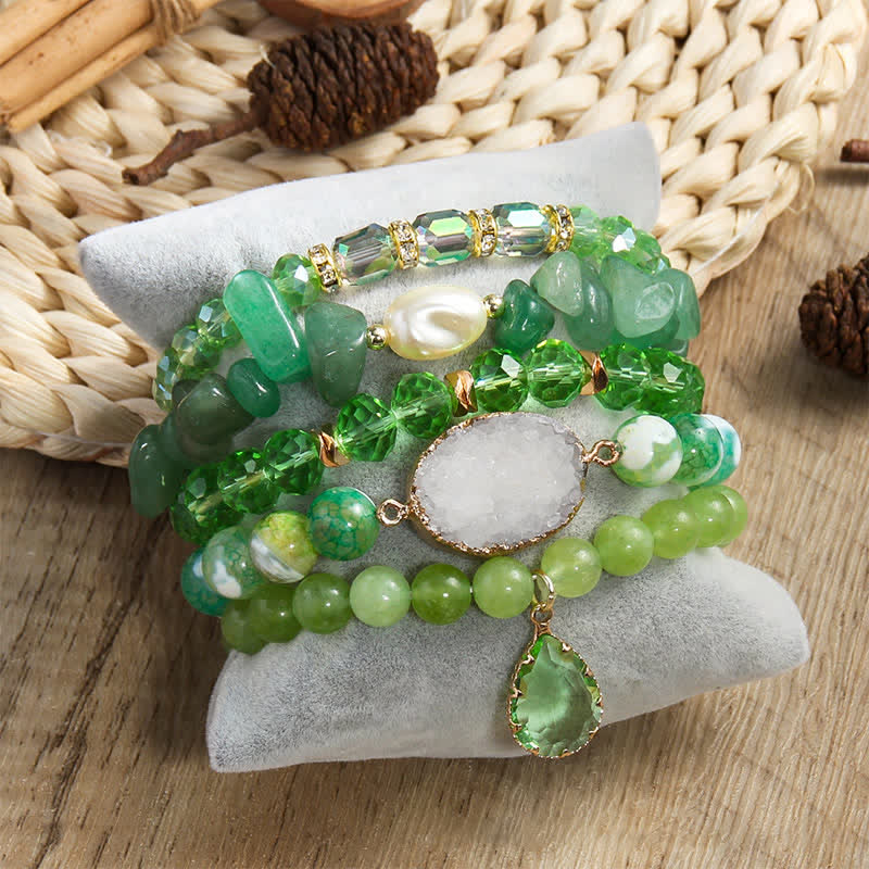 Olivenorma Freshwater Pearl Pendant 5-layer Beaded Bracelet Set - image 1