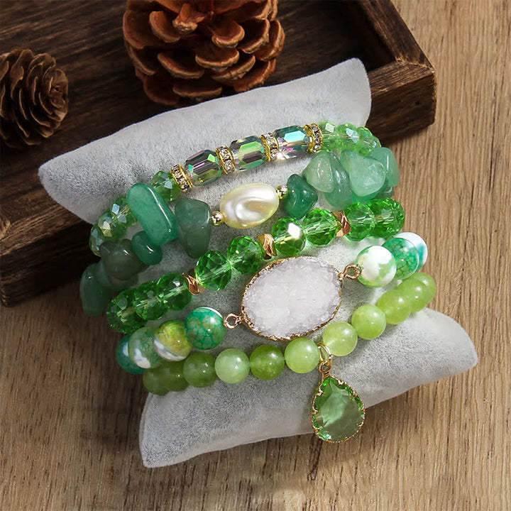 Olivenorma Freshwater Pearl Pendant 5-layer Beaded Bracelet Set - Green Aventurine & Peridot - image 0