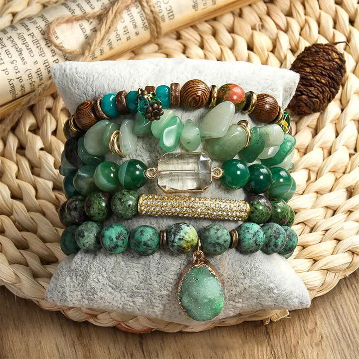 Olivenorma Evil Eye Pendant 5 Layer Beaded Bracelet Set - image 1