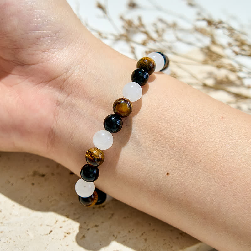 Olivenorma Tiger Eye Obsidian Clear Crystal Bead Bracelet - image 1