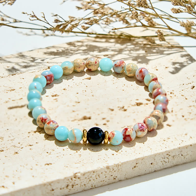 Olivenorma Natural Agalmatolite Obsidian Beads Bracelet - Agalmatolite & Obsidian - image 0