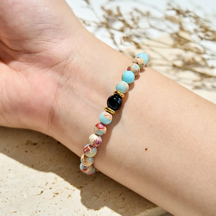 Olivenorma Natural Agalmatolite Obsidian Beads Bracelet - image 1