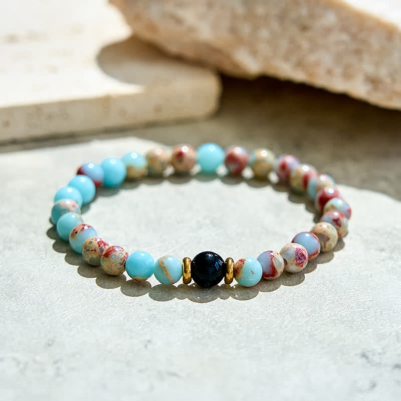 Olivenorma Natural Agalmatolite Obsidian Beads Bracelet - image 2