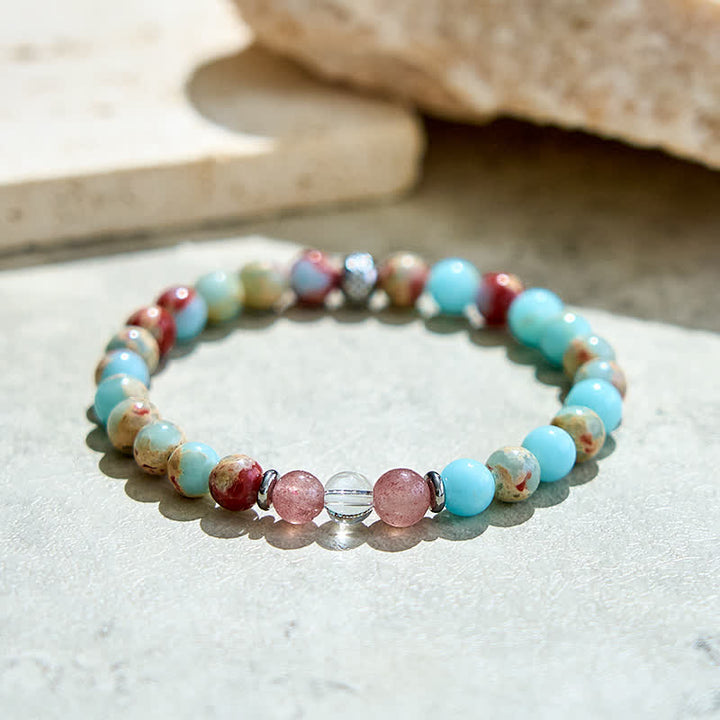 Olivenorma Natural Agalmatolite Strawberry Quartz Beads Bracelet - image 2