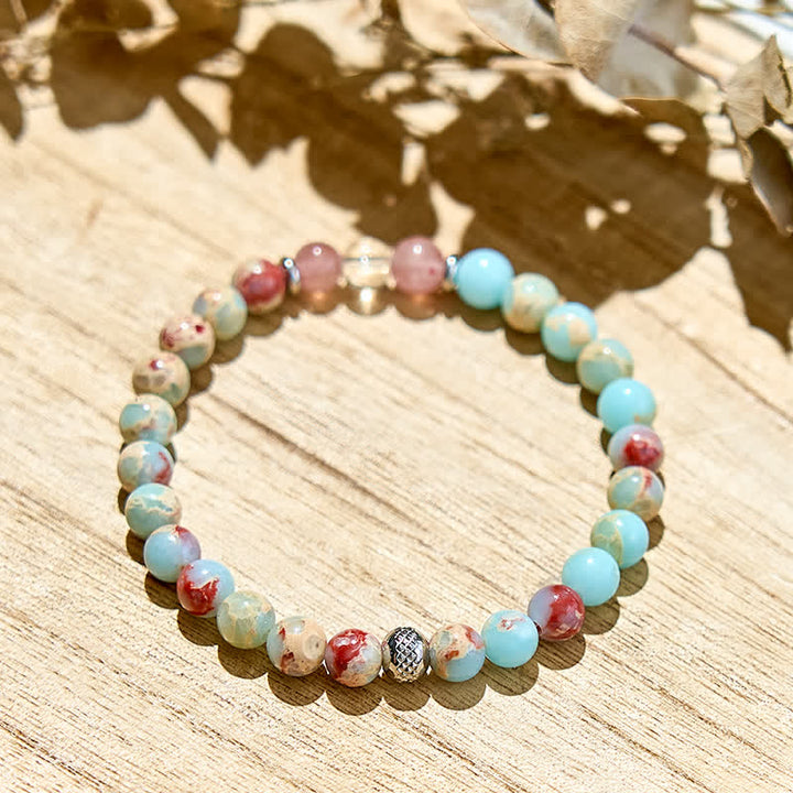 Olivenorma Natural Agalmatolite Strawberry Quartz Beads Bracelet - image 3