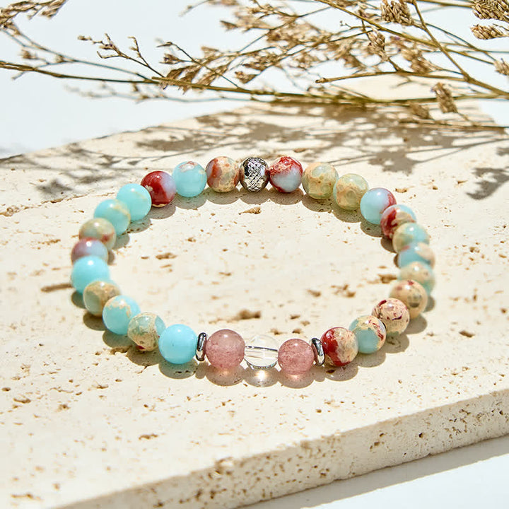 Olivenorma Natural Agalmatolite Strawberry Quartz Beads Bracelet - Agalmatolite & Strawberry Quartz - image 0