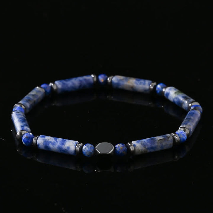 Olivenorma Natural Hematite Strip Blue Sodalite Beads Bracelet - Hematite & Blue Sodalite - image 0