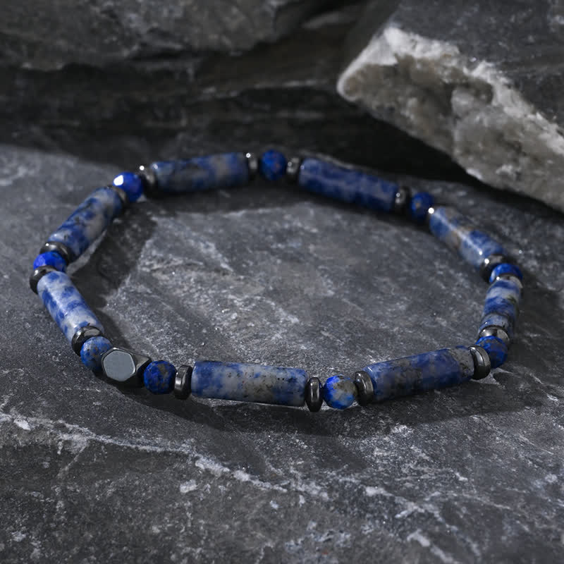 Olivenorma Natural Hematite Strip Blue Sodalite Beads Bracelet - image 1