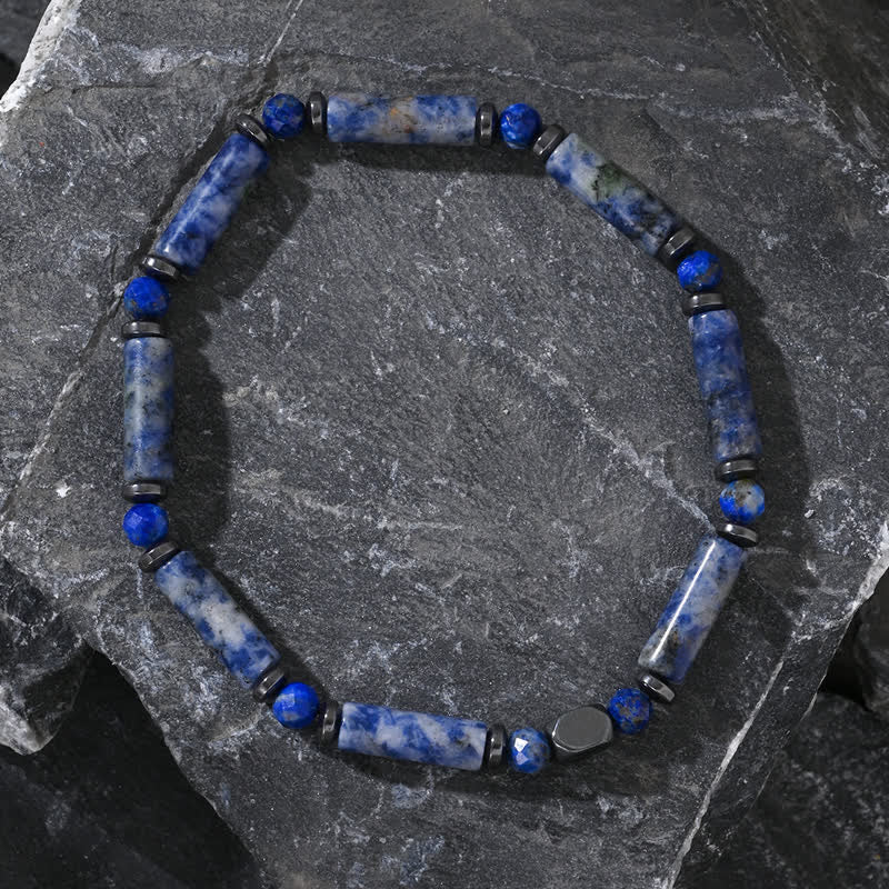 Olivenorma Natural Hematite Strip Blue Sodalite Beads Bracelet - image 2
