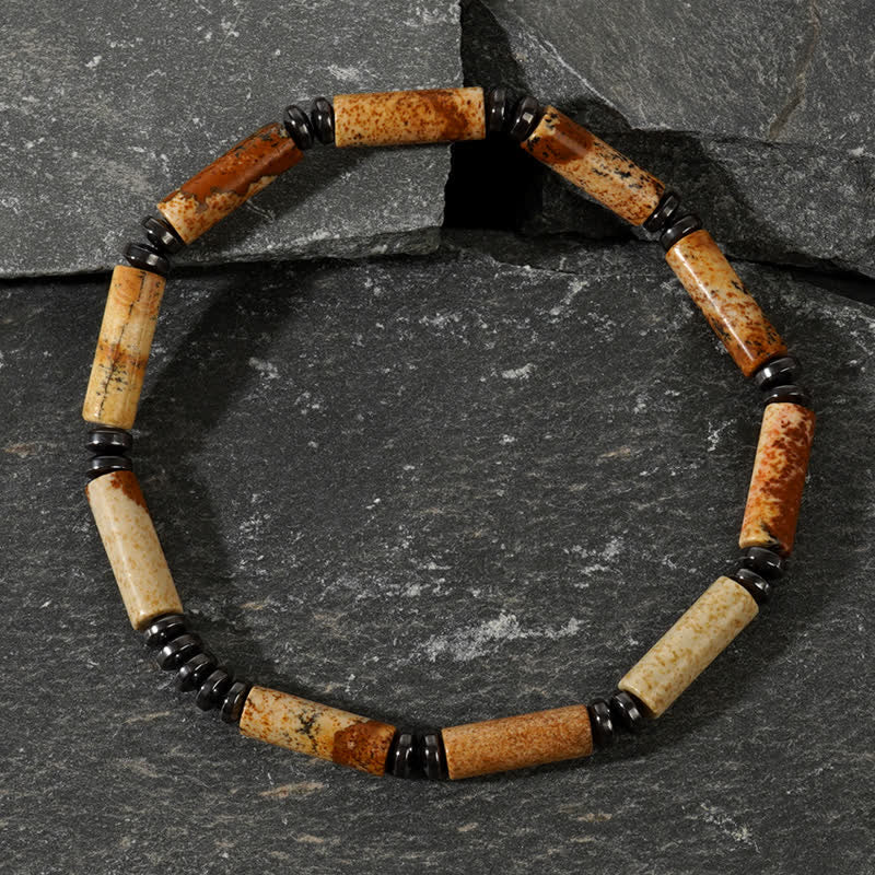 Olivenorma Long Strip Clear Crysta Picture Jasper Bead Bracelet - Picture Jasper - image 4