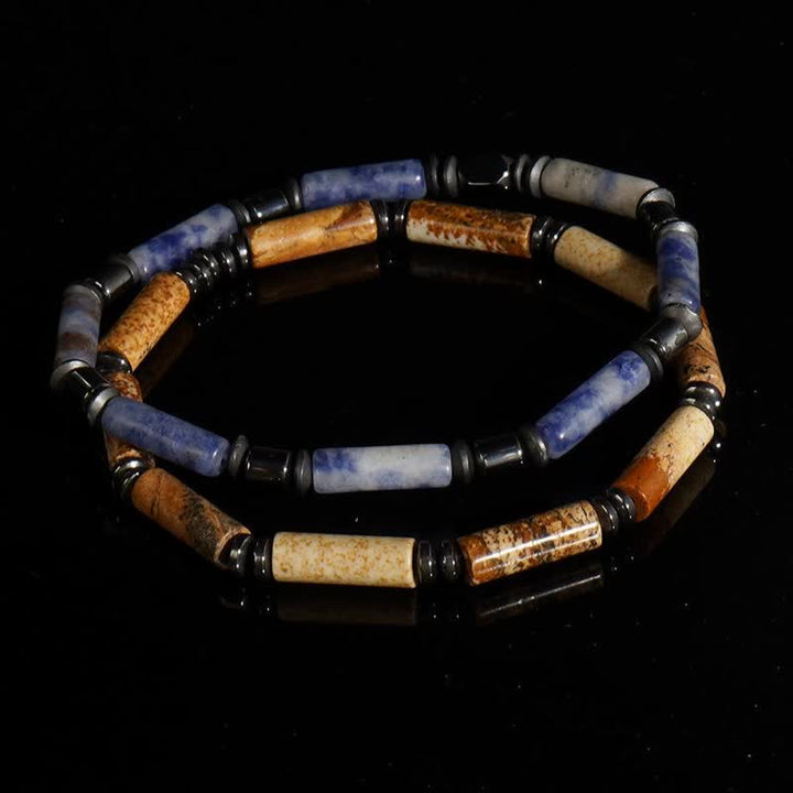 Olivenorma Strip Picture Jasper & Blue Spot Jasper Bracelet Set - 2 Pcs Bracelet Set - image 0