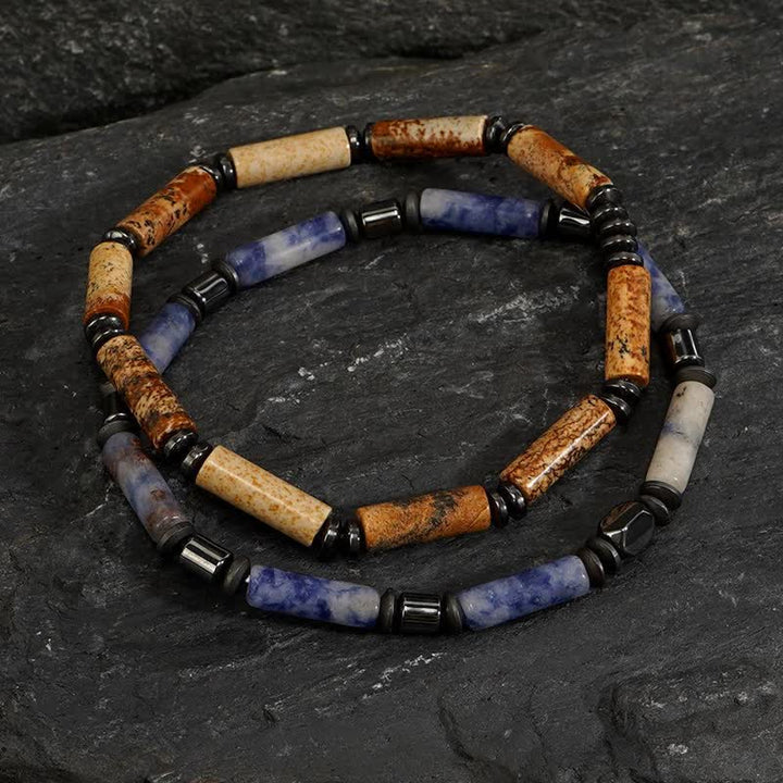 Olivenorma Strip Picture Jasper & Blue Spot Jasper Bracelet Set - image 1