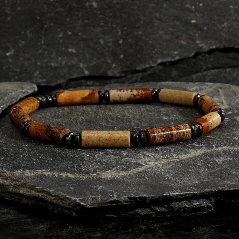 Olivenorma Strip Picture Jasper & Blue Spot Jasper Bracelet Set - image 3