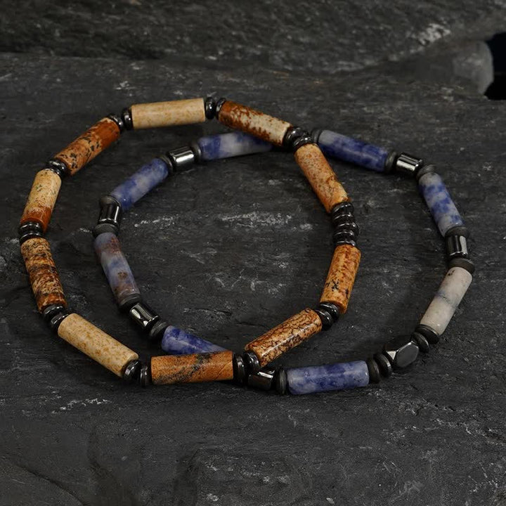 Olivenorma Strip Picture Jasper & Blue Spot Jasper Bracelet Set - image 2