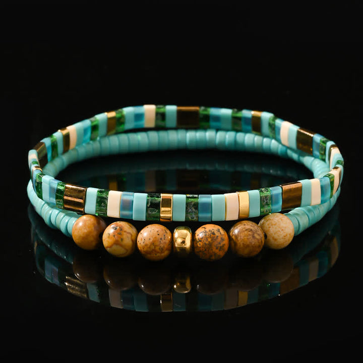 Olivenorma Natural Amazonite Picture Jasper Beads 2-piece Bracelet - Amazonite & Picture Jasper - image 0