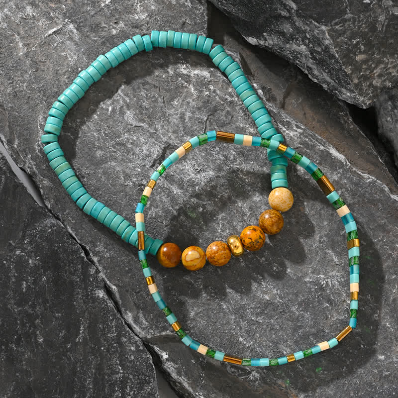 Olivenorma Natural Amazonite Picture Jasper Beads 2-piece Bracelet - image 1