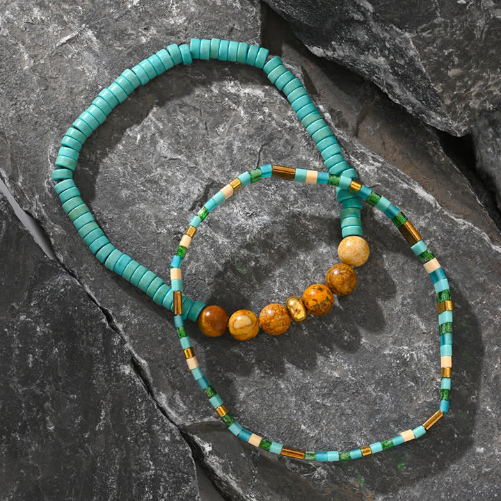 Olivenorma Natural Amazonite Picture Jasper Beads 2-piece Bracelet - image 1