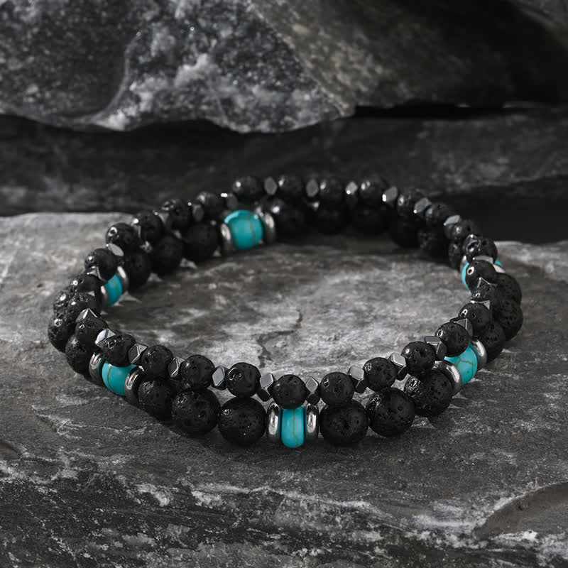Olivenorma Natural Hematite Lava Stone Turquoise Beads Bracelet - image 8