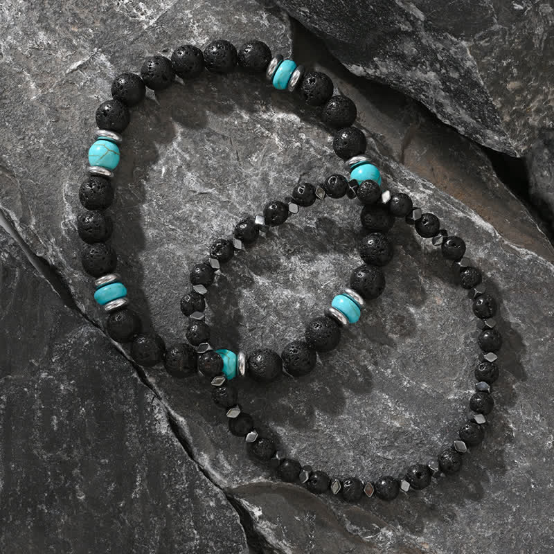 Olivenorma Natural Hematite Lava Stone Turquoise Beads Bracelet - image 7