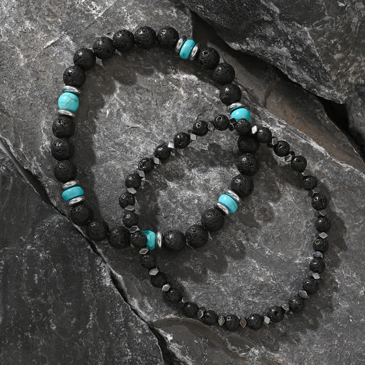 Olivenorma Natural Hematite Lava Stone Turquoise Beads Bracelet - image 7