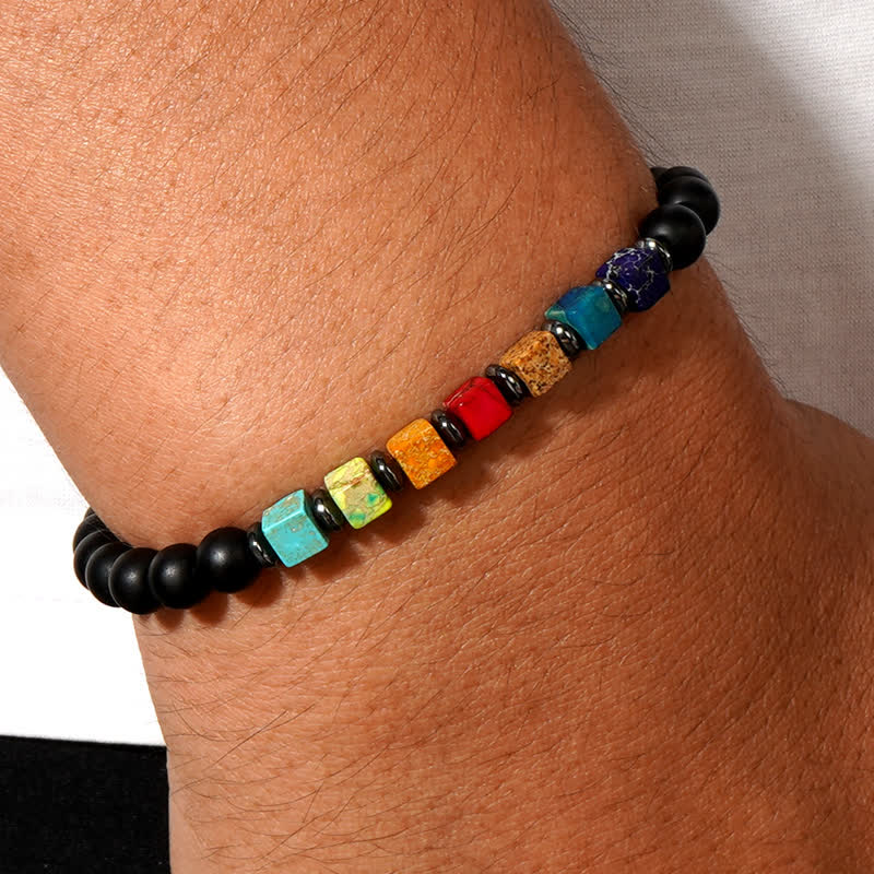Olivenorma Small Square Chakra Black Onyx Beads Bracelet - image 1
