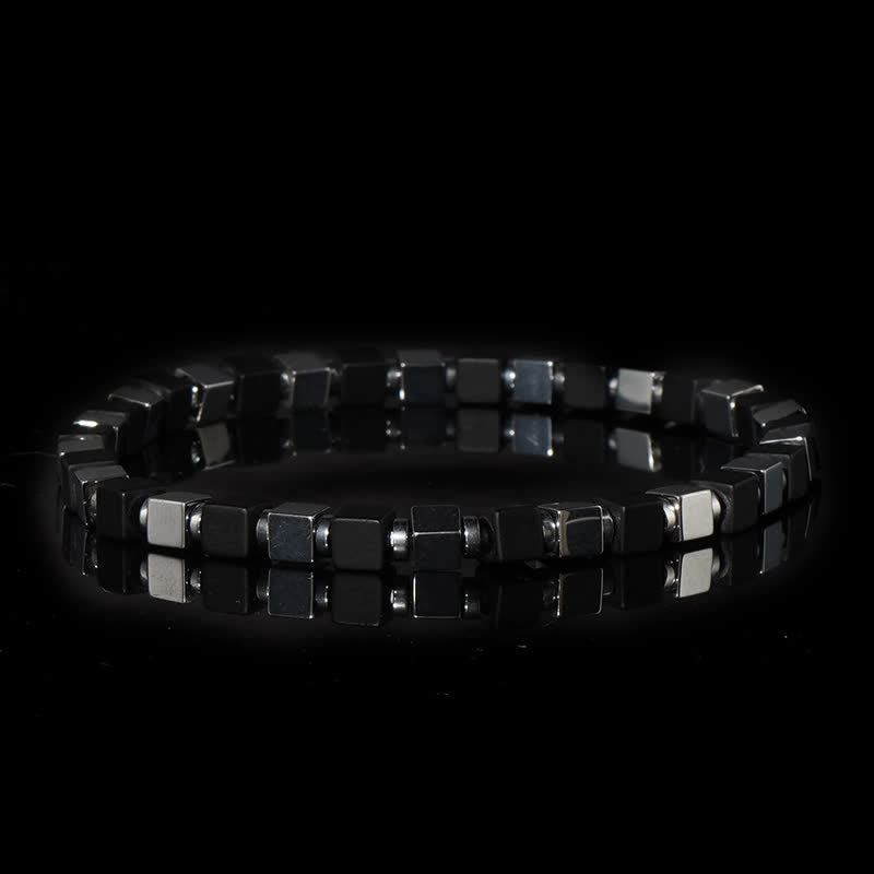 Olivenorma Black Square Hematite Cube Beads Men Bracelet - Hematite - image 0