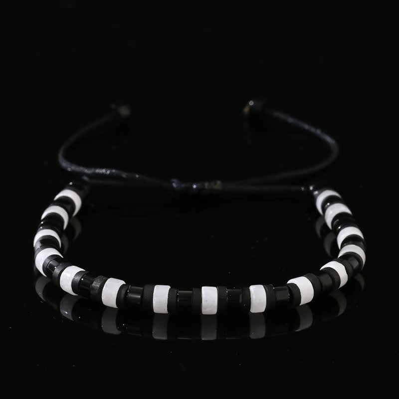 Olivenorma Roller Shape Clear Crystal Obsidian Beads Bracelet - Clear Crystal & Obsidian - image 0
