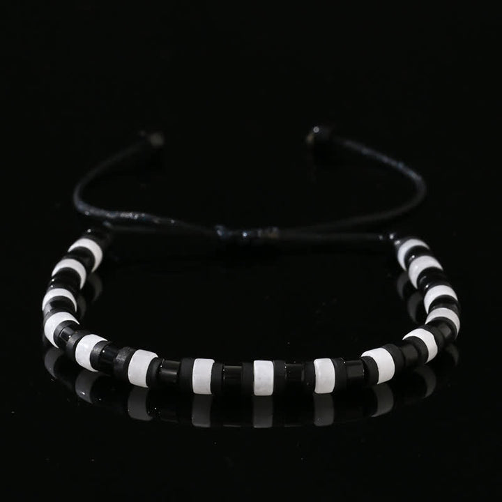 Olivenorma Roller Shape Clear Crystal Obsidian Beads Bracelet - Clear Crystal & Obsidian - image 0