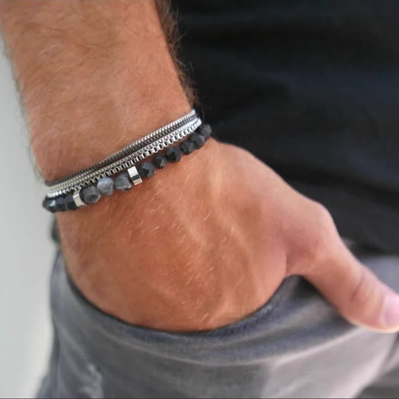 Olivenorma Obsidian Labradorite Beads Metal Accessories Bracelet Set - Obsidian & Labradorite - image 0