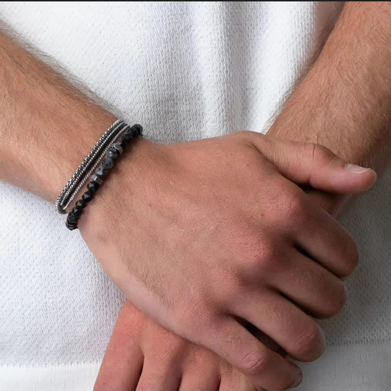 Olivenorma Obsidian Labradorite Beads Metal Accessories Bracelet Set - image 1