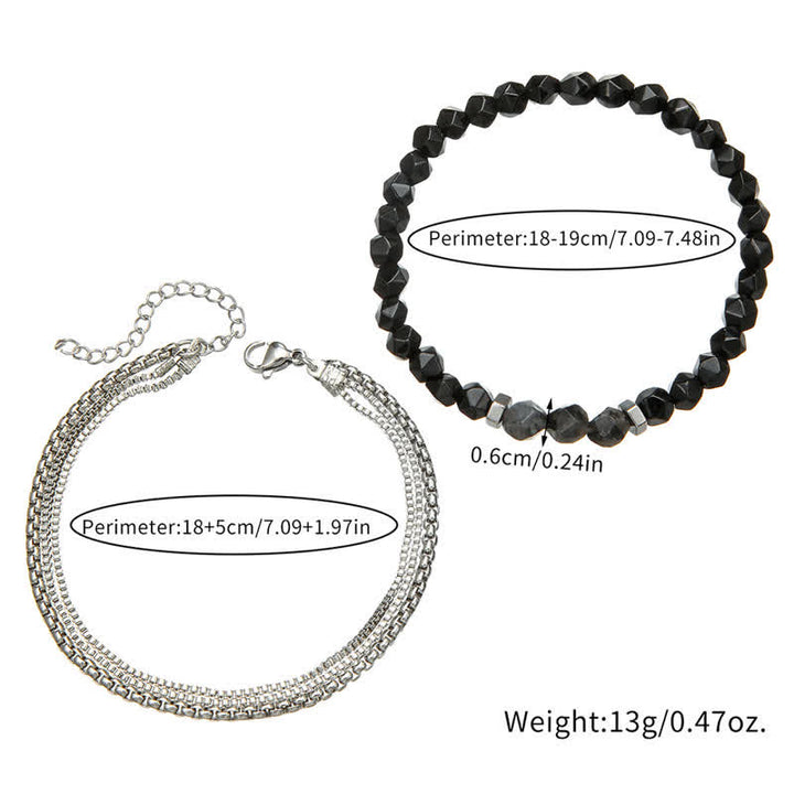 Olivenorma Obsidian Labradorite Beads Metal Accessories Bracelet Set - image 5