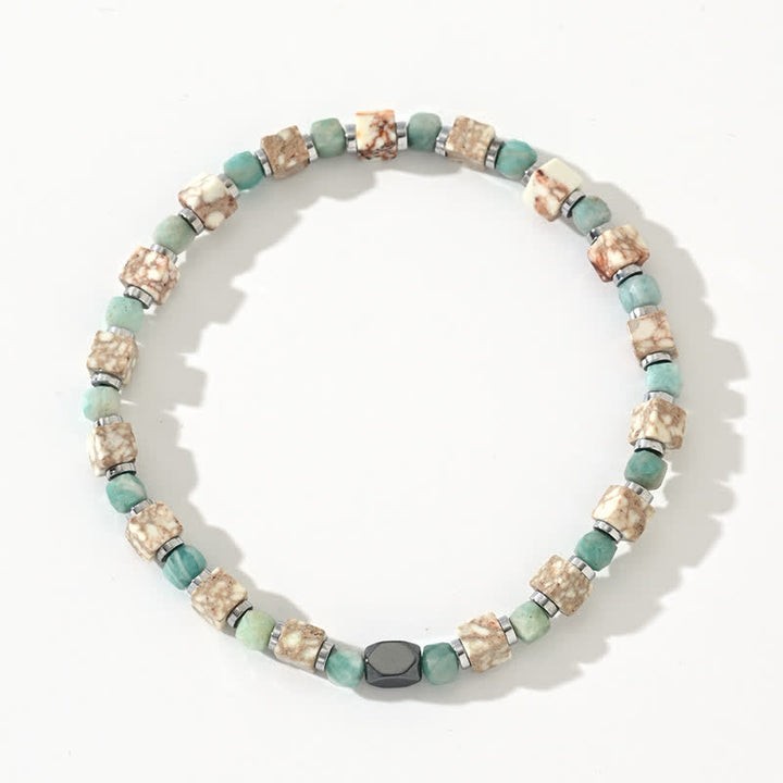 Olivenorma Amazonite Hematite White Turquoise Cube Beads Bracelet - image 3