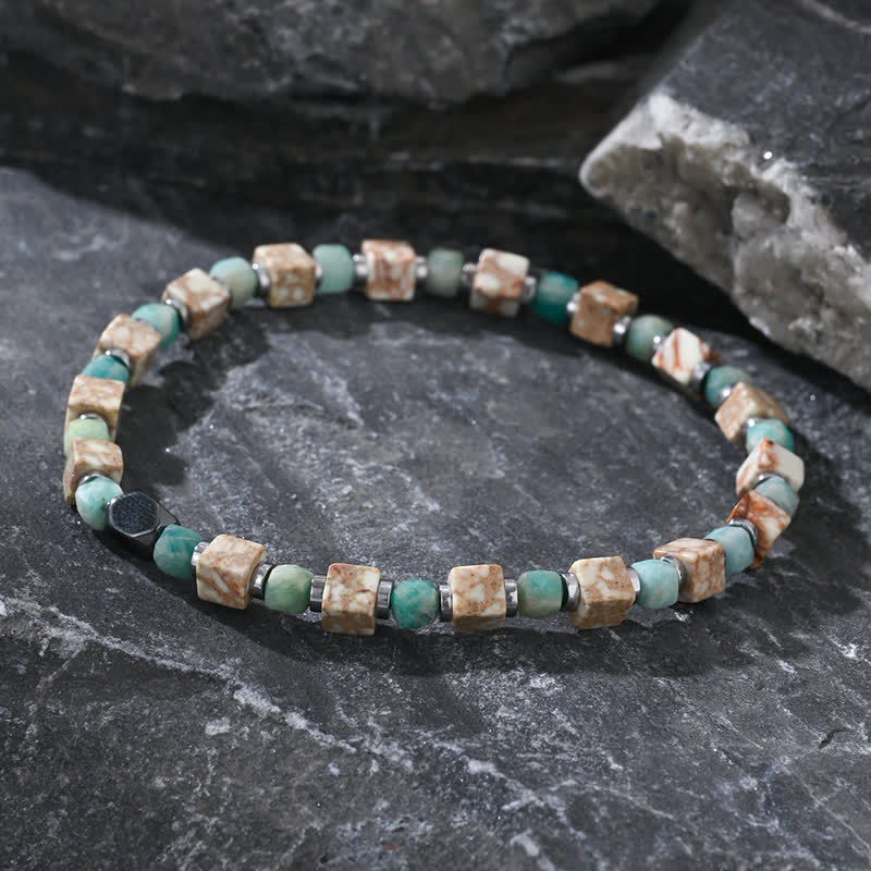 Olivenorma Amazonite Hematite White Turquoise Cube Beads Bracelet - image 1