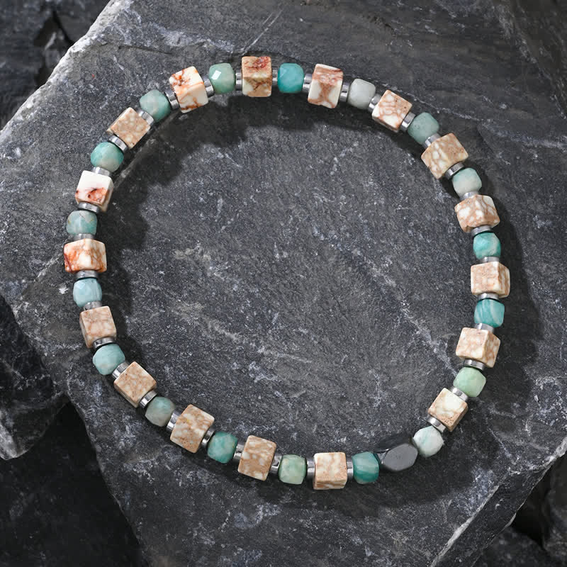 Olivenorma Amazonite Hematite White Turquoise Cube Beads Bracelet - image 2