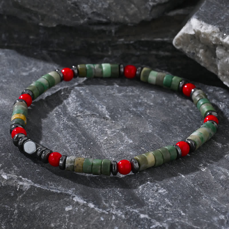 Olivenorma Green Aventurine Hematite Red Coral Beads Bracelet - image 1