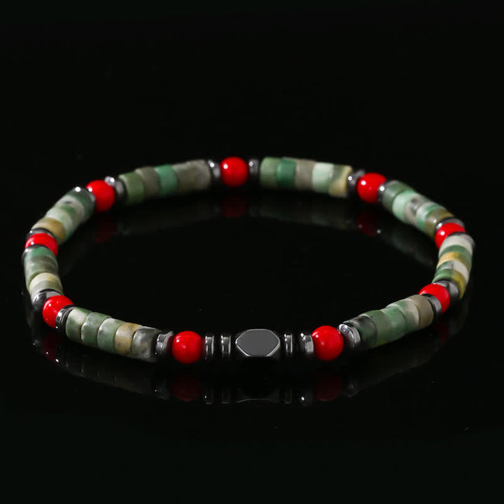 Olivenorma Green Aventurine Hematite Red Coral Beads Bracelet - Natural Stone - image 0