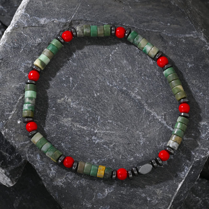 Olivenorma Green Aventurine Hematite Red Coral Beads Bracelet - image 2