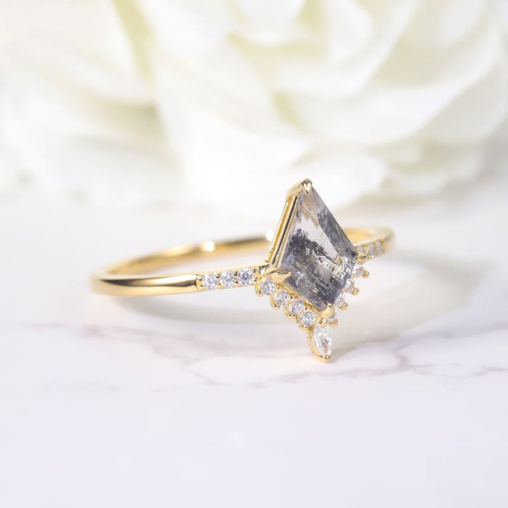 FREE Today: "Purification Stone" Salt and Pepper Kite Herkimer Diamond Engagement Ring - image 12