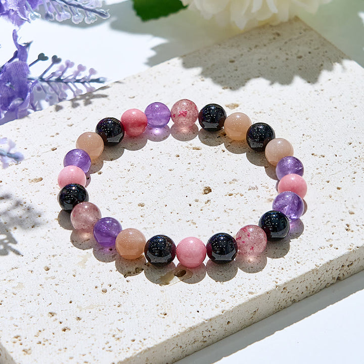 Olivenorma 8mm Healing Gemstone Beaded Stretch Bracelet - Strawberry Quartz & Garnet & Amethyst - image 0