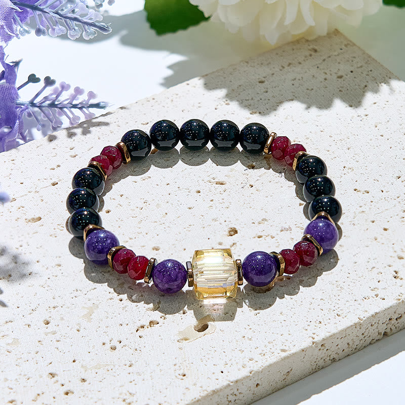 Olivenorma Natural Stone Lucky Beaded Stretch Bracelet - Citrine&Amethyst&Garnet&Obsidian - image 0
