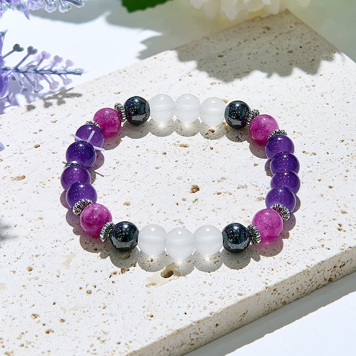 Olivenorma Massive Beads Amethyst Yoga Stretch Elastic Bracelet - Natural Stone - image 0