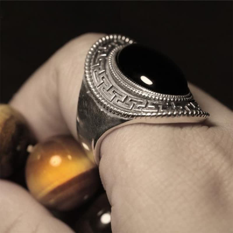 Olivenorma Natural Black Onyx Silver Men Ring - image 1