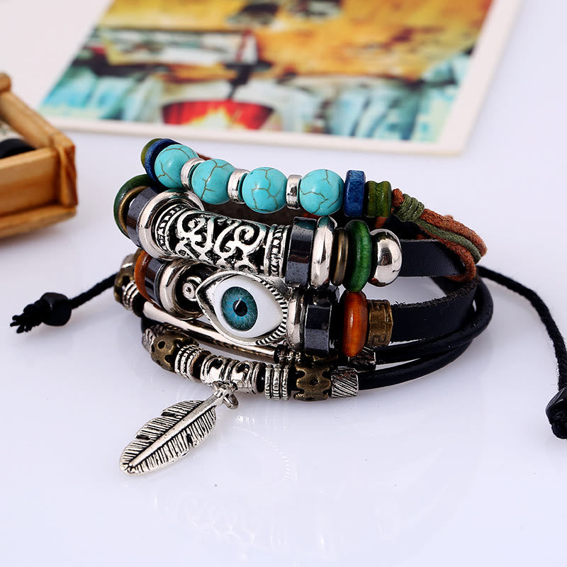Olivenorma 5Pcs Bohemian Turquoise Leather Bracelet Set - image 2