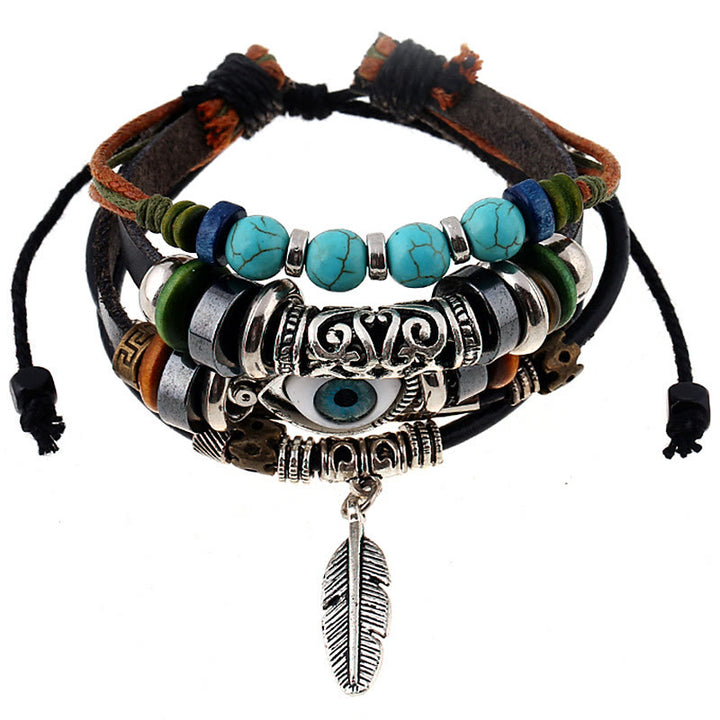 Olivenorma 5Pcs Bohemian Turquoise Leather Bracelet Set - image 4